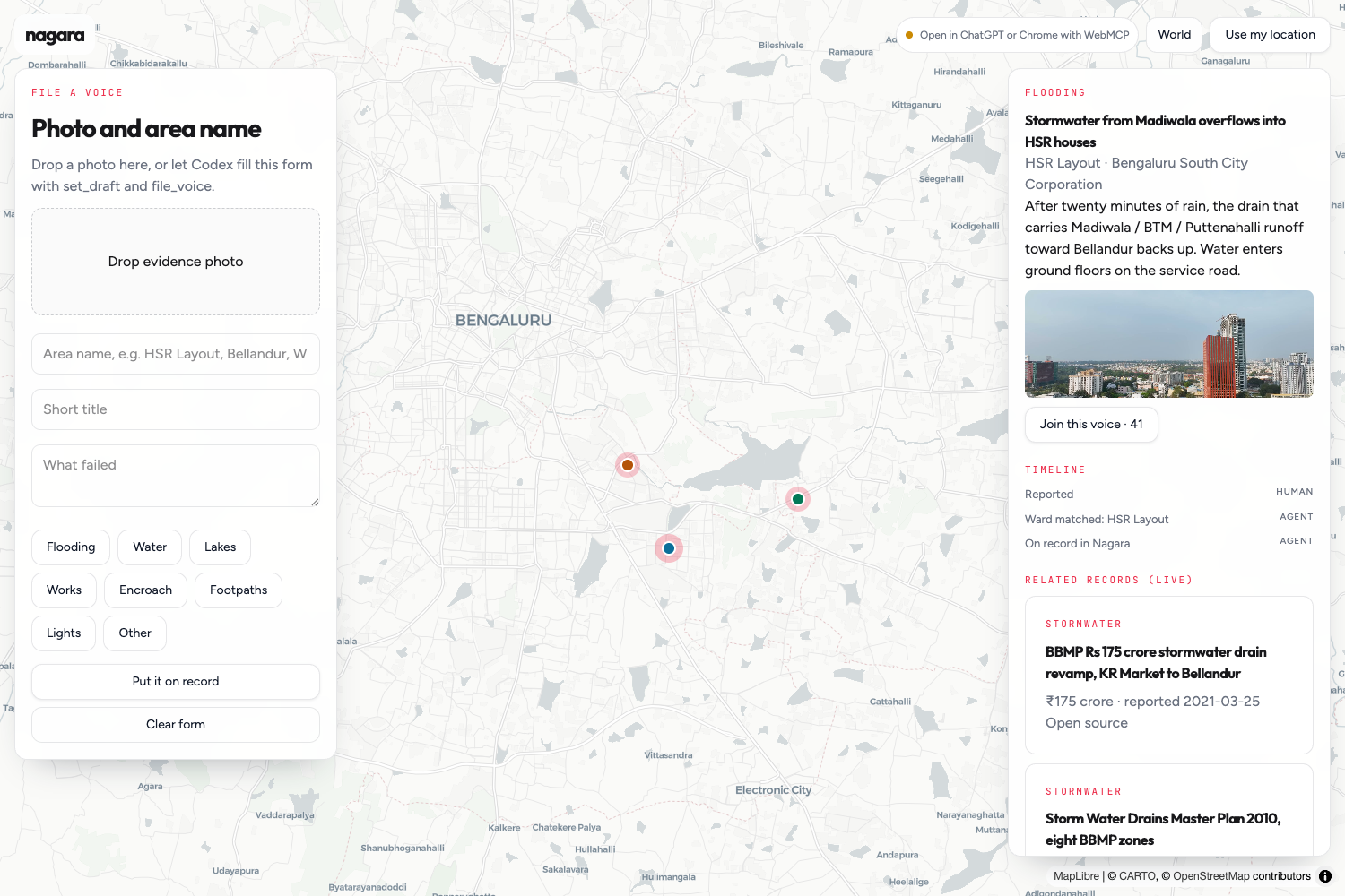 Nagara filing workspace with map and public records